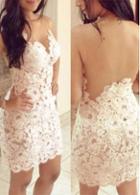 Rosewe Lace Open Back White Bodycon Dress