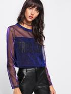 Shein Mesh Yoke Crop Iridescent Tee