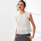 Shein Eyelet Embroidery Ruffle Shoulder Top