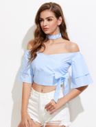 Shein Bow Detail Crop Top With Choker Neck