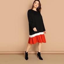 Shein Plus Colorblock Flounce Hem Dress