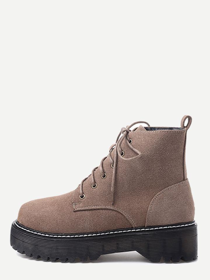 Shein Khaki Lace Up Suede Flatform Booties
