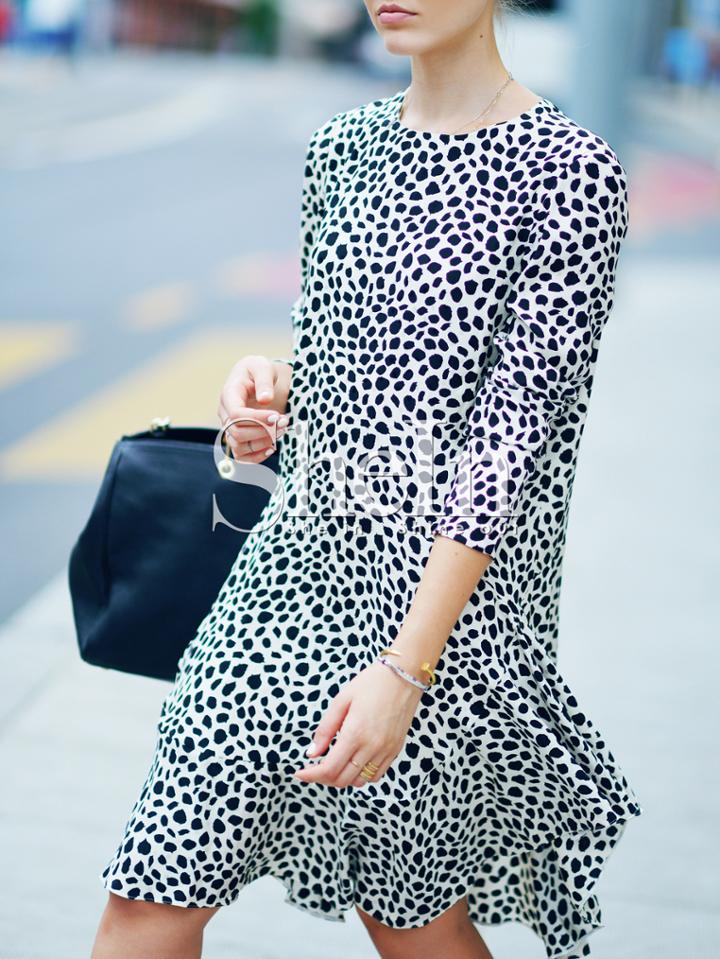 Shein White Crew Neck Print Dress