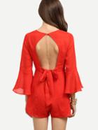 Shein Red Bell Sleeve Cutout Tie Back Jumpsuit