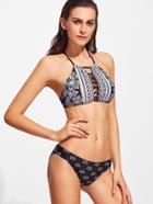 Shein Tribal Print Lattice Front Bikini Set