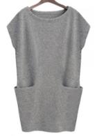 Rosewe Vogue Short Sleeve Round Neck Grey Dress For Summer