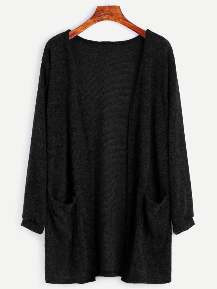 Shein Black Fuzzy Cardigan With Pockets
