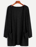 Shein Black Fuzzy Cardigan With Pockets