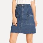 Shein Pocket Front Raw Hem Denim Skirt