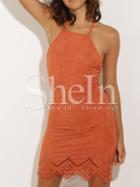 Shein Orange Criss Cross Lace Up Backless Spaghetti Strap Dress