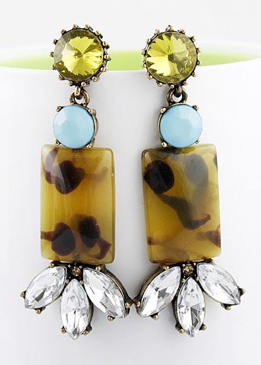 Shein Yellow Gemstone Geometric Crystal Earrings