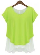 Rosewe Fresh Round Neck Patchwork T Shirts Green And White