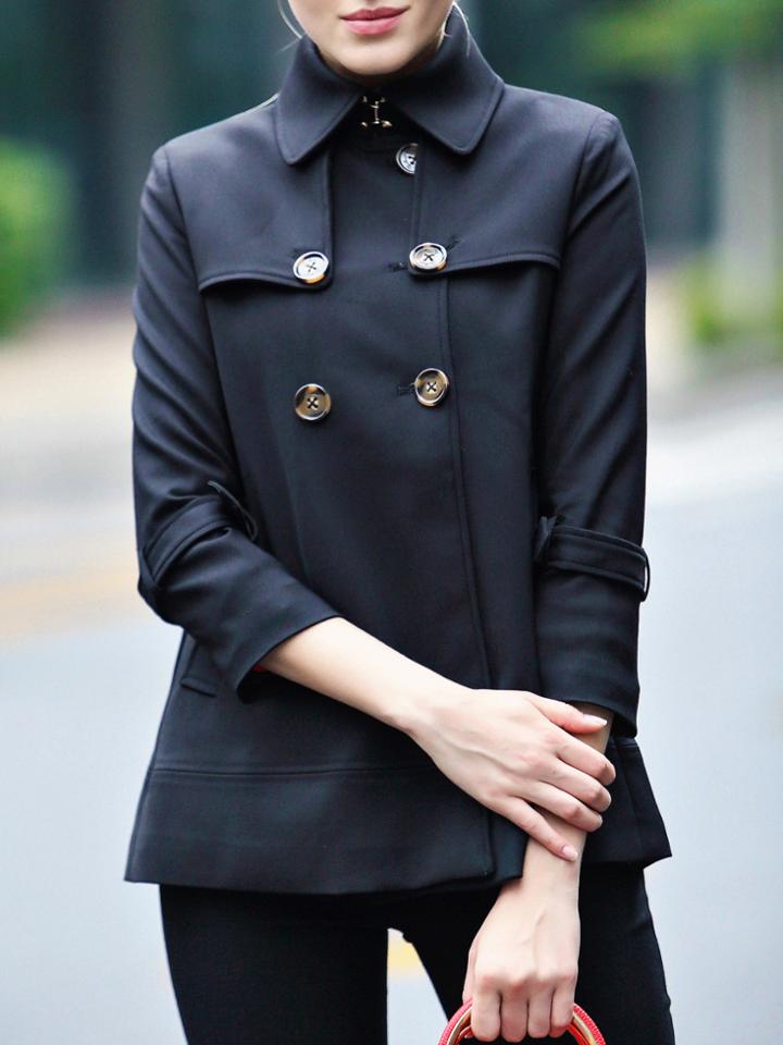 Shein Black Lapel Pockets Short Coat