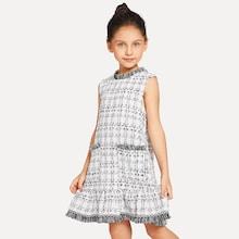 Shein Girls Frayed Edge Tweed Tank Dress