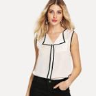 Shein Contrast Binding Fold Down Lapel Top