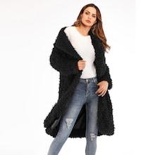 Shein Solid Waterfall Collar Teddy Coat