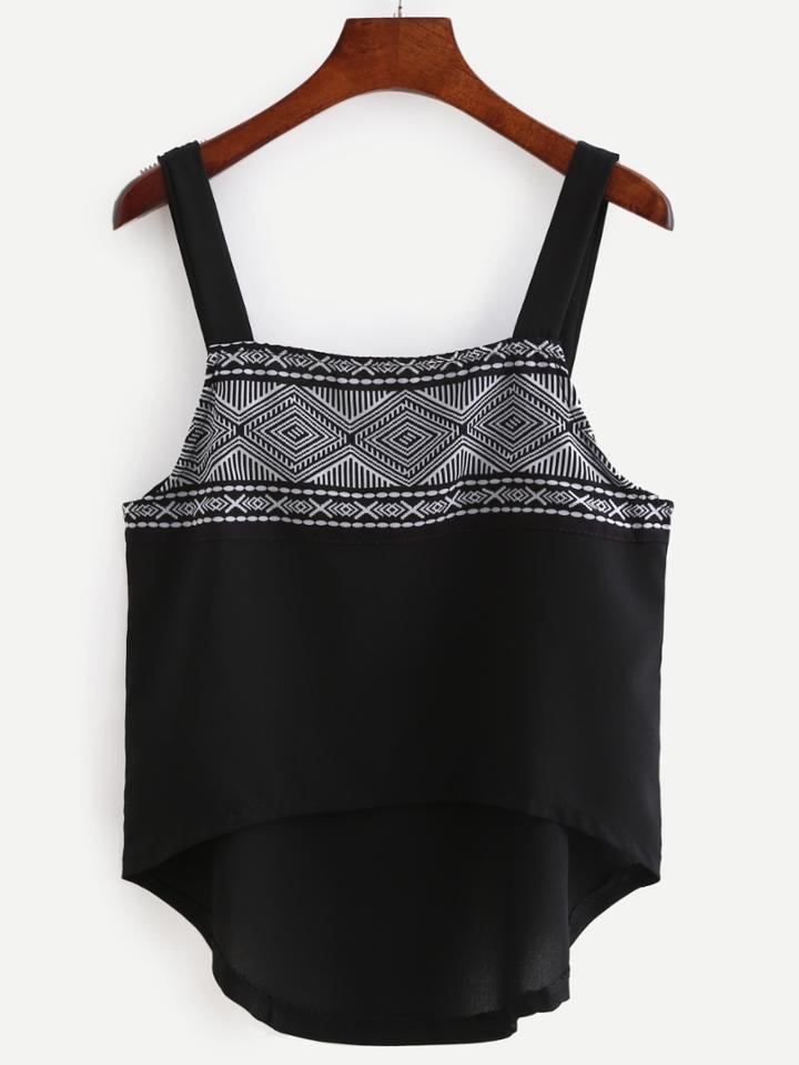 Shein Black Tribal Print Wide Strap Top