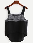 Shein Black Tribal Print Wide Strap Top