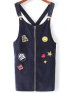Shein Navy Patch Detail Zipper Overall Dress