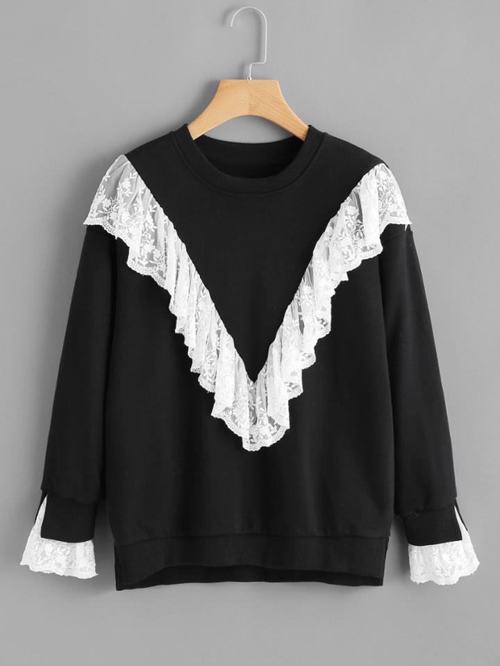 Shein Contrast Lace Jumper Sweatshirt