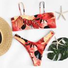 Shein Leaf Print High Leg Bikini Set