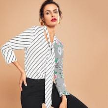 Shein Two Tone Tie Neck Top