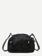 Shein Cute Black Rabbit Hair Zip Closure Crossbody Bag