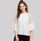Shein Lace Panel Flounce Sleeve Zip Back Top