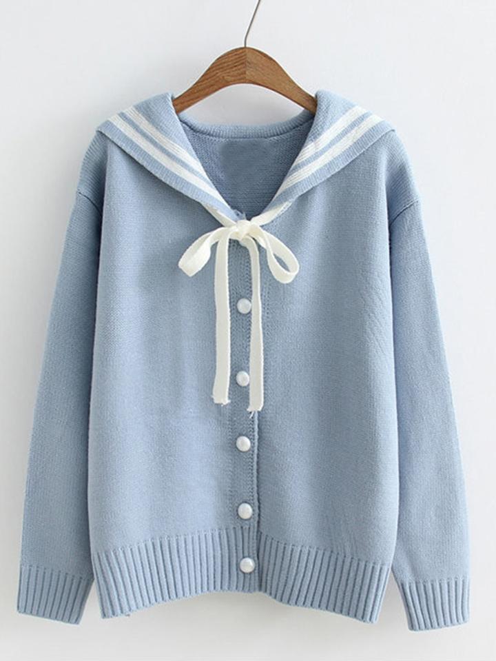 Shein Sailor Collar Varsity Sweater Coat