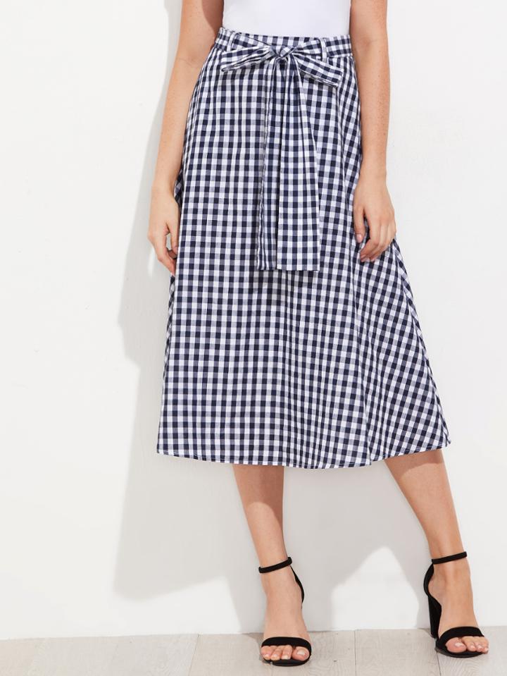 Shein Tie Waist Hidden Pocket Gingham Skirt