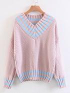 Shein V Neckline Striped Trim Sweater