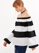 Shein Off The Shoulder Bell Sleeve Striped Blouse