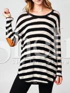 Shein Black White Elbow Patch Striped T-shirt