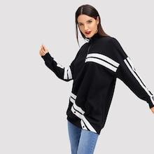 Shein Button Detail Color Block Sweatshirt