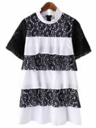 Shein Black White Ruffle Neck Lace Cake Dress