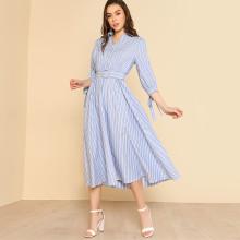 Shein Bow Tied Cuff Striped Shirt Dress