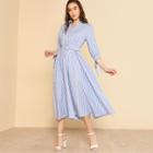 Shein Bow Tied Cuff Striped Shirt Dress