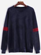 Shein Navy Contrast Trim Velvet Sweatshirt