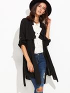 Shein Black Ruffle Front Self Tie Coat