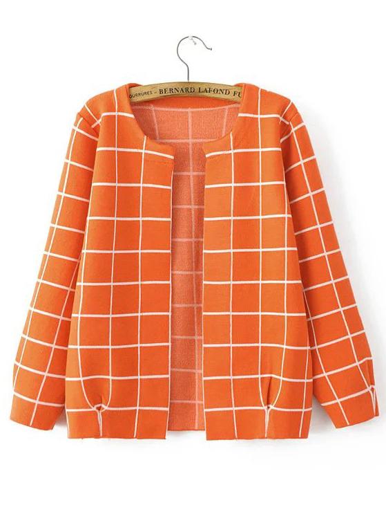 Shein Orange Grid Open Front Cardigan