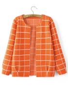 Shein Orange Grid Open Front Cardigan