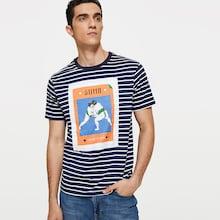 Shein Men Figure Print Striped Solid Tee