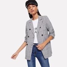 Shein Double-breasted Plaid Blazer