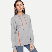 Shein Zip Front Drawstring Hoodie