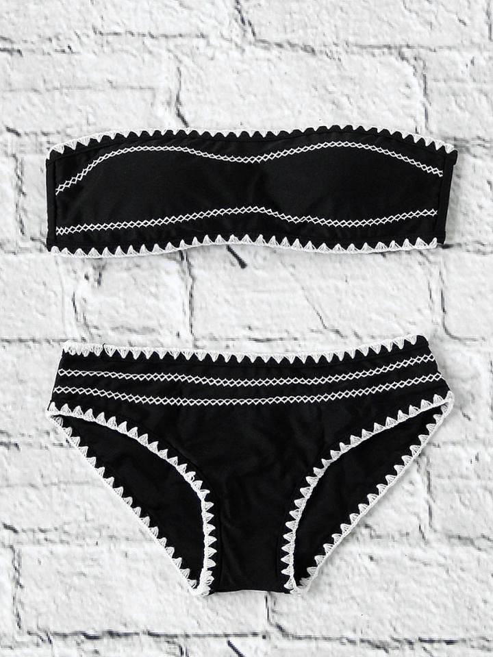 Shein Crochet Trim Bandeau Bikini Set