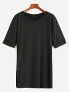 Shein Black Short Sleeve Roll Cuff T-shirt