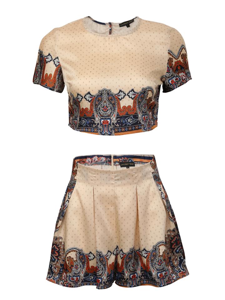 Shein Apricot Printed Crop Top With Shorts