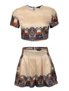 Shein Apricot Printed Crop Top With Shorts