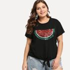 Shein Plus Contrast Sequin Watermelon Knotted Tee