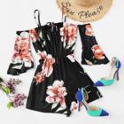 Shein Floral Print Flounce Sleeve Romper
